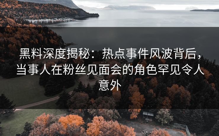 黑料深度揭秘：热点事件风波背后，当事人在粉丝见面会的角色罕见令人意外