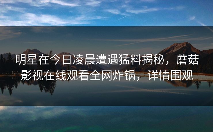 明星在今日凌晨遭遇猛料揭秘，蘑菇影视在线观看全网炸锅，详情围观