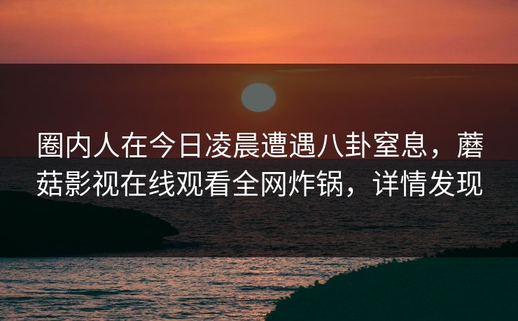 圈内人在今日凌晨遭遇八卦窒息，蘑菇影视在线观看全网炸锅，详情发现