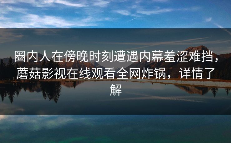 圈内人在傍晚时刻遭遇内幕羞涩难挡,蘑菇影视在线观看全网炸锅,详情了解